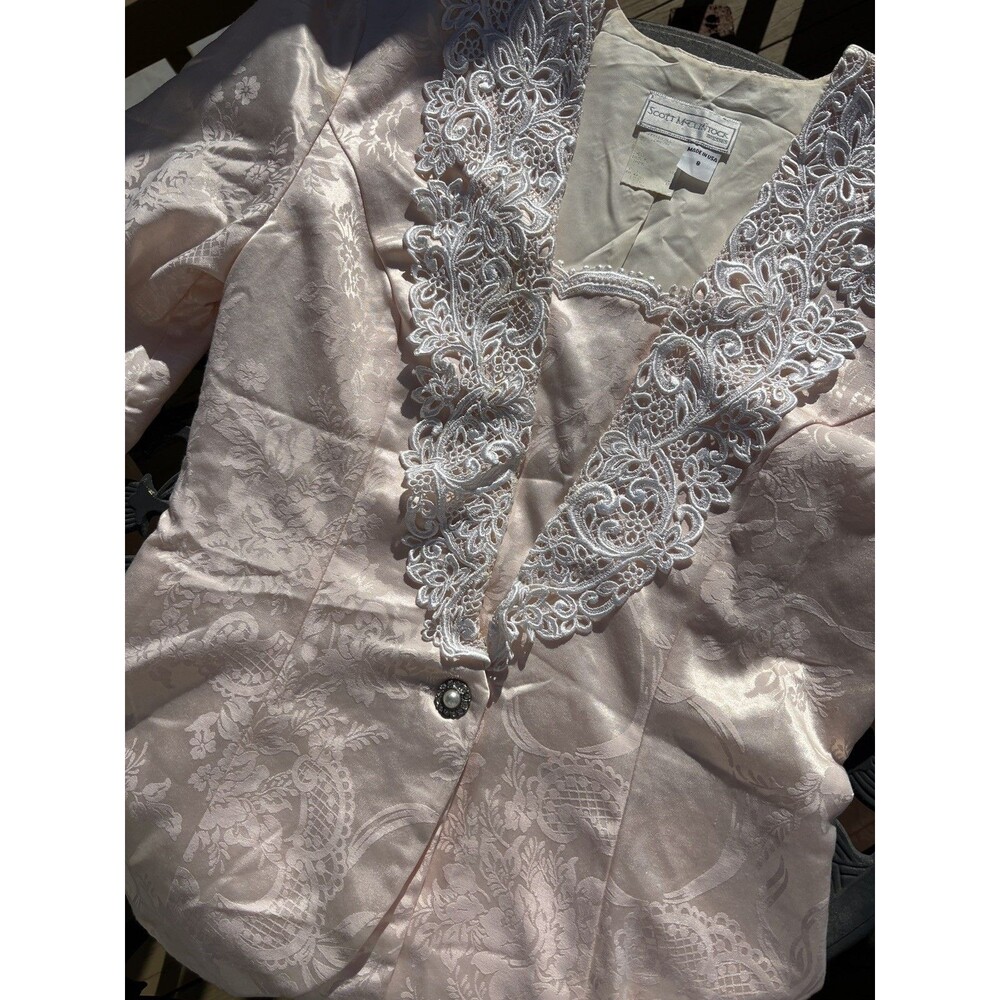 Vintage Scott McClintock Lace trim Victorian Blazer women’s 8 blush pink white